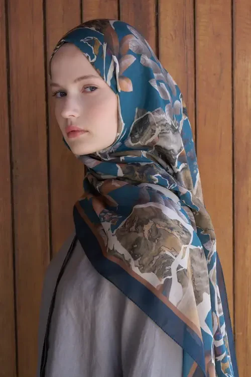 Passionate Lush Desen Şal - Petrol 