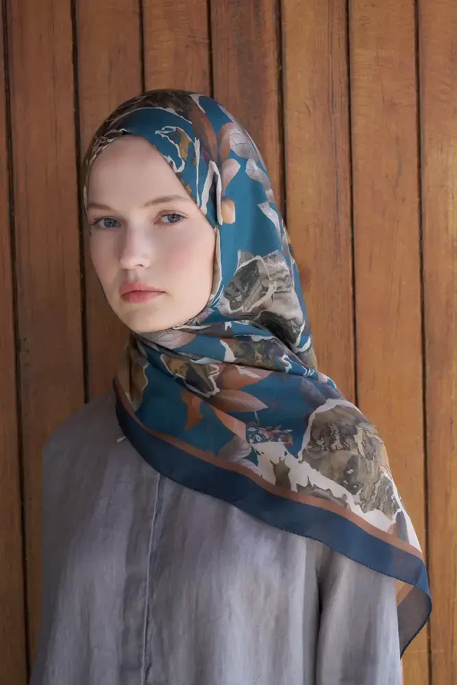 Passionate Lush Desen Şal - Petrol - MADAME POLO