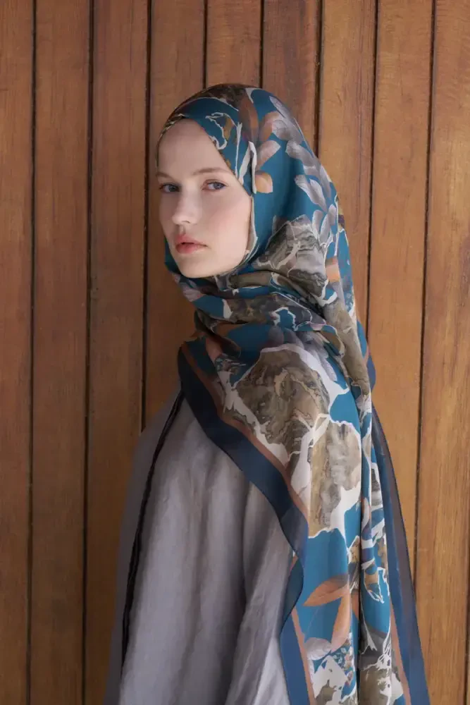 Passionate Lush Desen Şal - Petrol - 4
