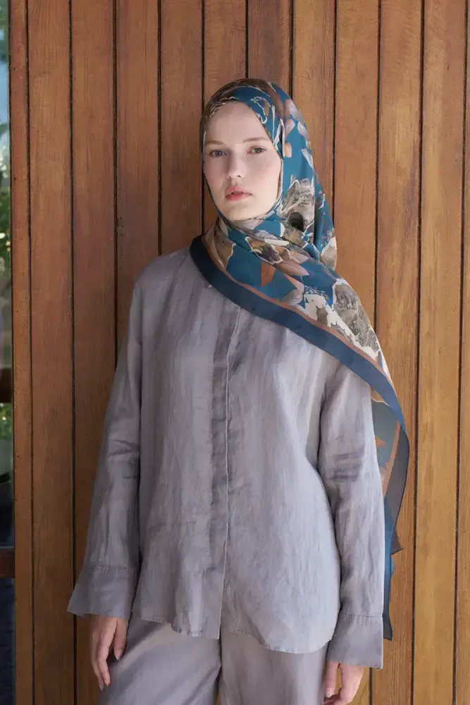 Passionate Lush Desen Şal - Petrol - MADAME POLO