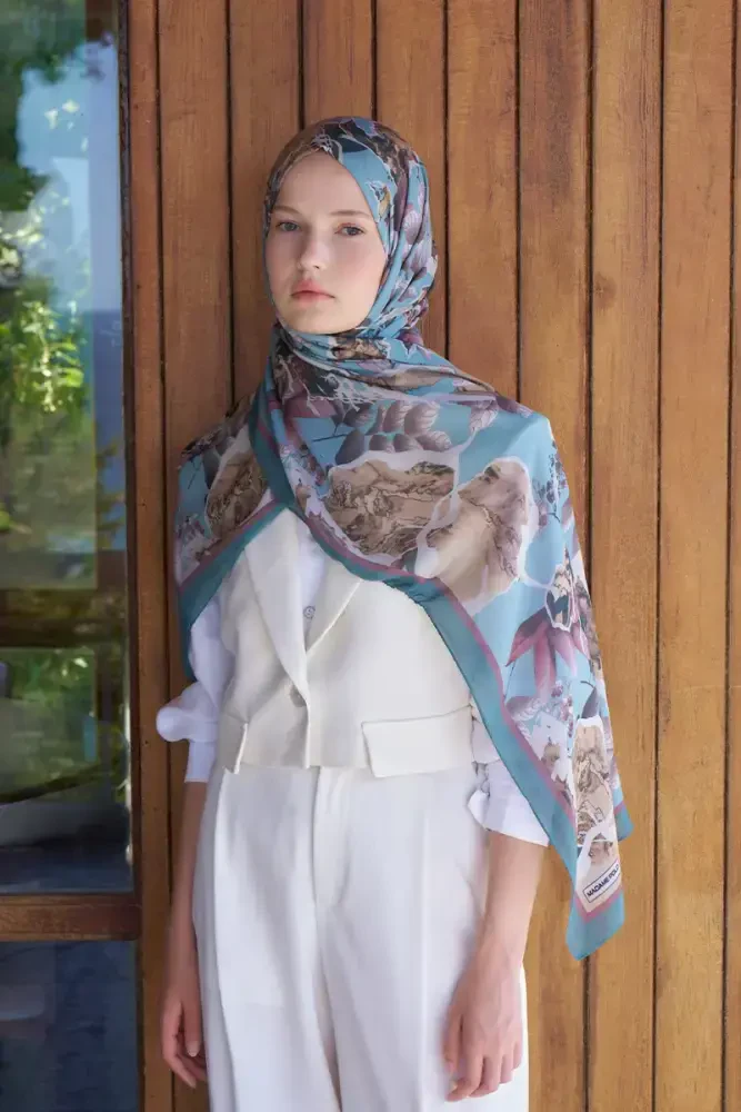 Passionate Lush Desen Şal - Turkuaz - MADAME POLO