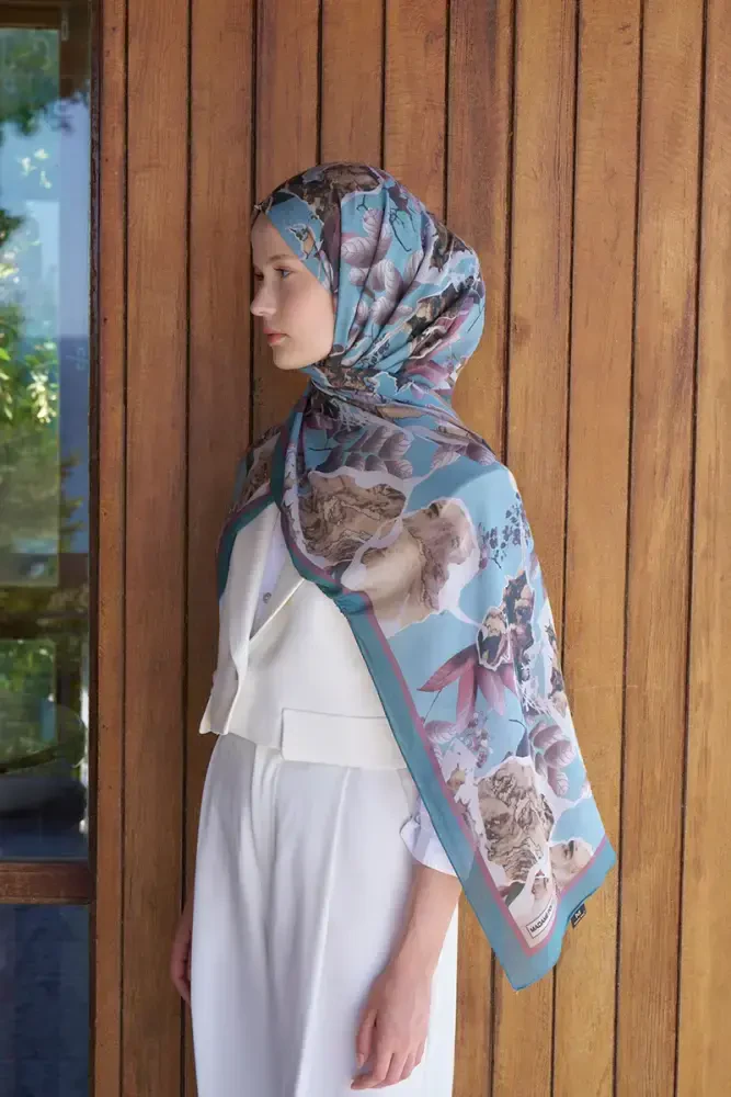 Passionate Lush Desen Şal - Turkuaz - MADAME POLO