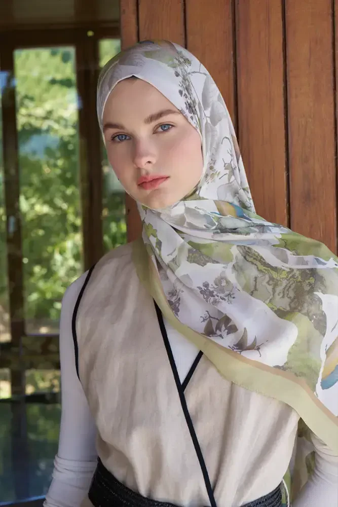 Passionate Lush Desen Şal - Yağ Yeşili - MADAME POLO