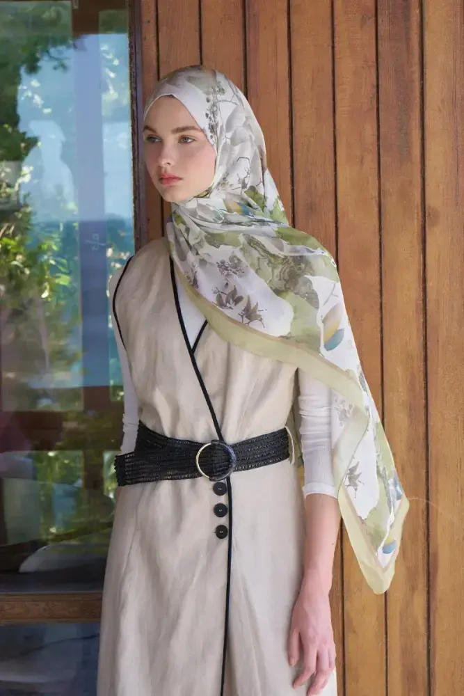 Passionate Lush Desen Şal - Yağ Yeşili - MADAME POLO