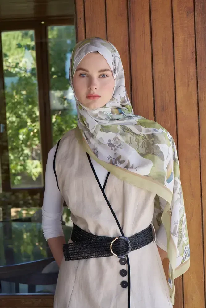 Passionate Lush Desen Şal - Yağ Yeşili - MADAME POLO