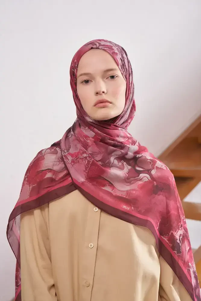 Passionate Solstice Desen Şal - Bordo - MADAME POLO