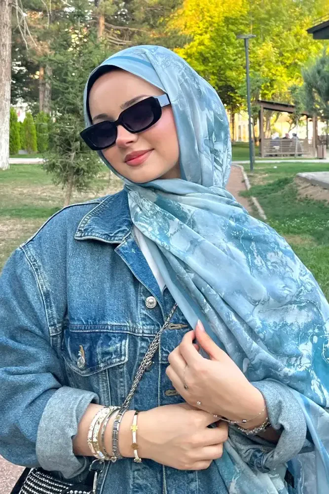 Passionate Solstice Desen Şal - Mavi - MADAME POLO