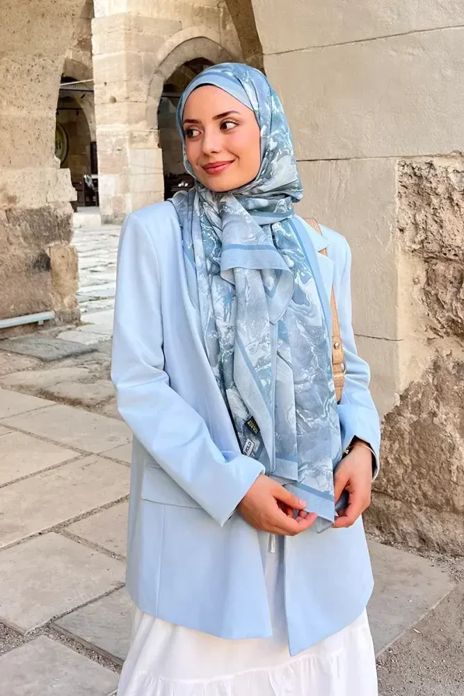 Passionate Solstice Desen Şal - Mavi - MADAME POLO