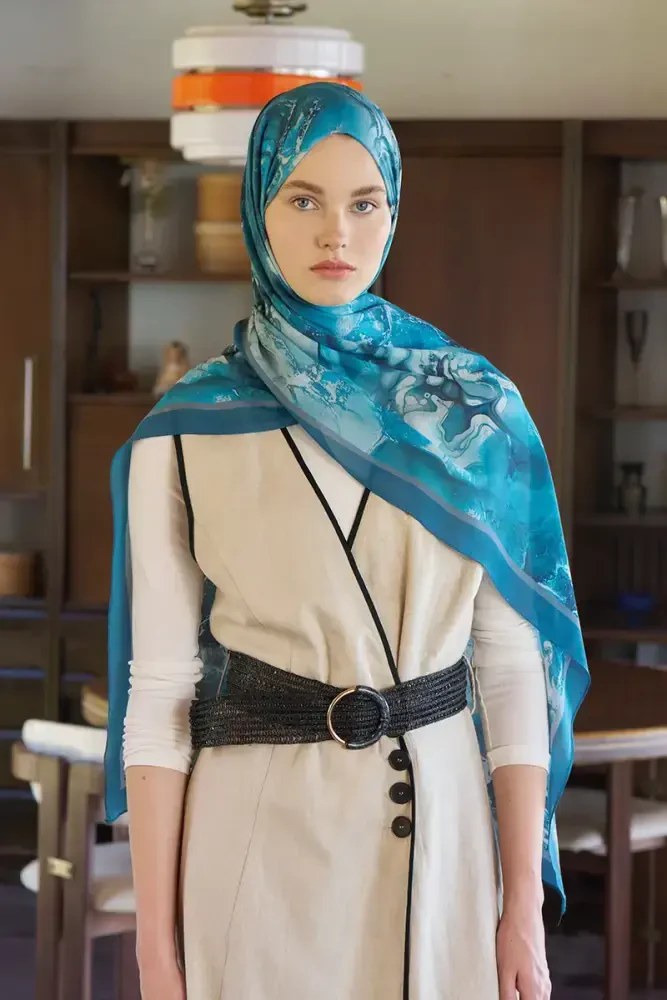 Passionate Solstice Desen Şal - Petrol - MADAME POLO