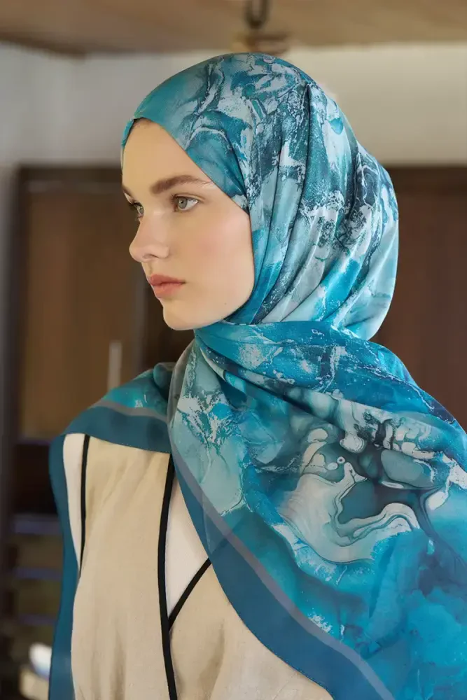 Passionate Solstice Desen Şal - Petrol - MADAME POLO