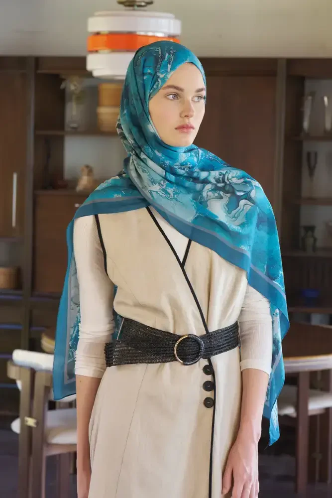 Passionate Solstice Desen Şal - Petrol - MADAME POLO