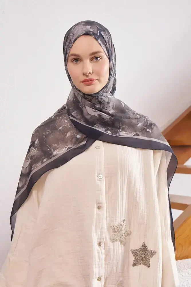 Passionate Solstice Desen Şal - Siyah - MADAME POLO