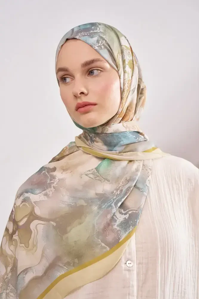 Passionate Solstice Desen Şal - Yağ Yeşili - 4