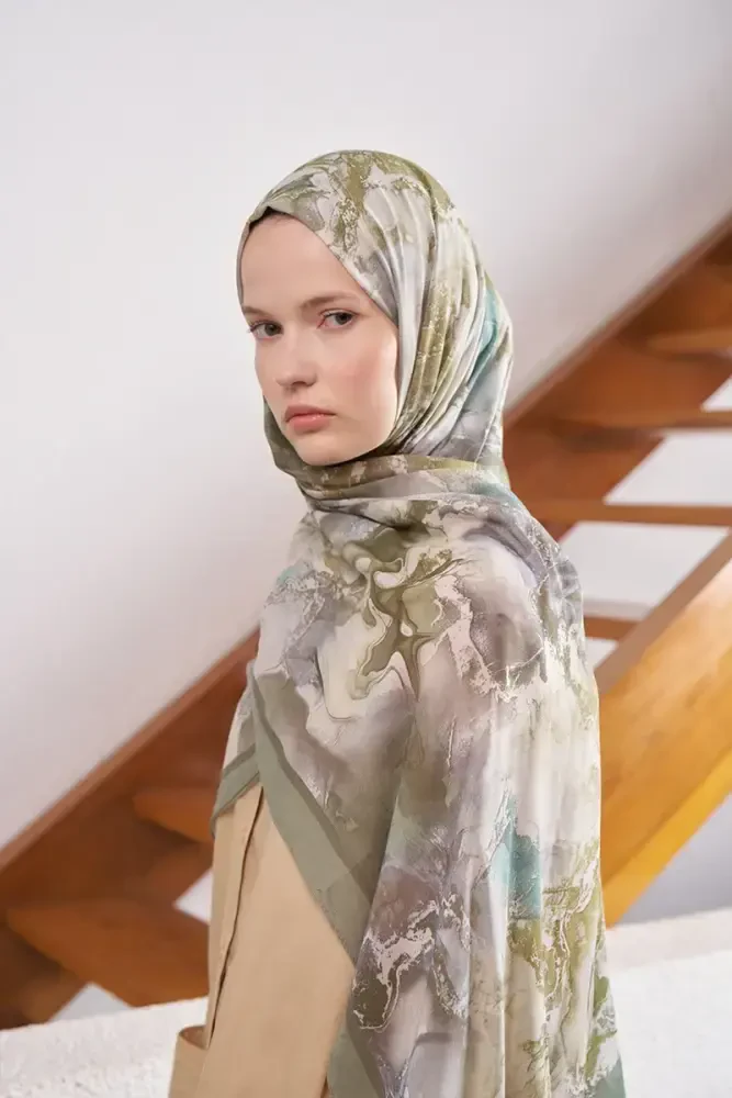 Passionate Solstice Desen Şal - Yeşil - MADAME POLO