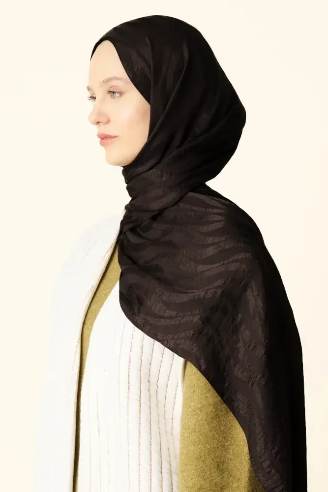 Premium Jakar Şal Dalga Desen - Acı Kahve - MADAME POLO