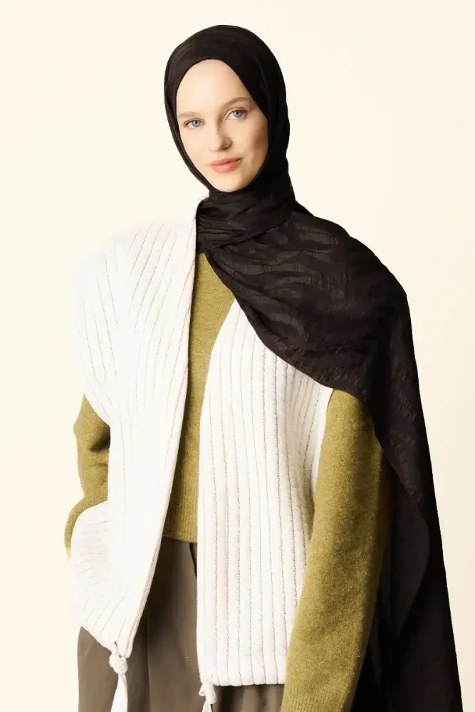 Premium Jakar Şal Dalga Desen - Acı Kahve - MADAME POLO