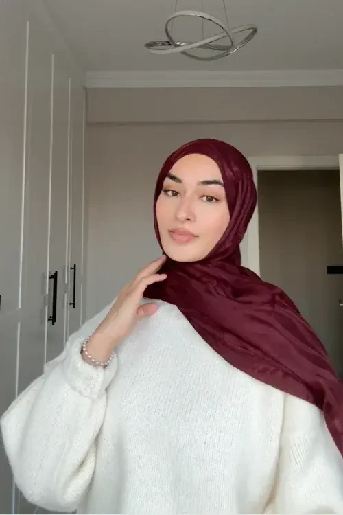 Premium Jakar Şal Dalga Desen - Bordo 