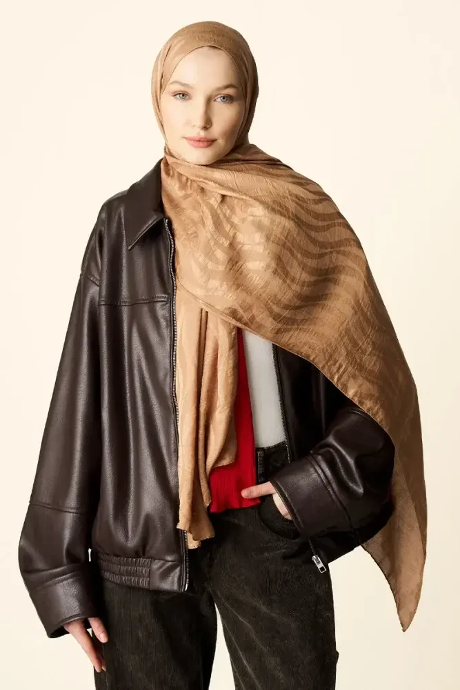 Premium Jakar Şal Dalga Desen - Bronz - 1