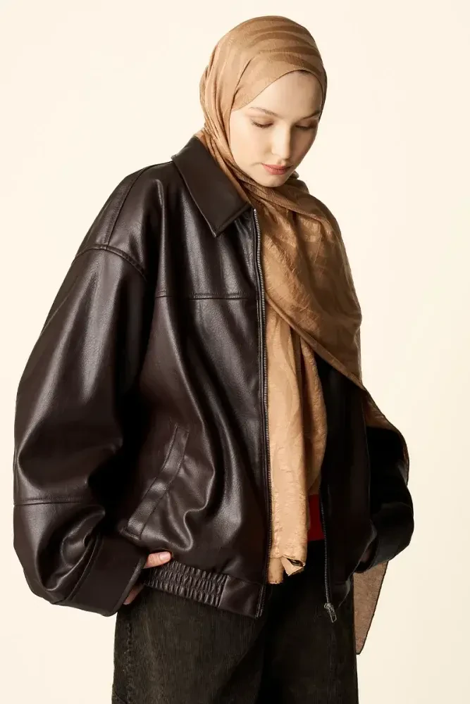 Premium Jakar Şal Dalga Desen - Bronz - 3