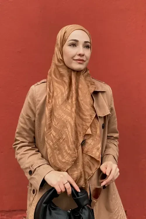 Premium Jakar Şal Dalga Desen - Bronz 