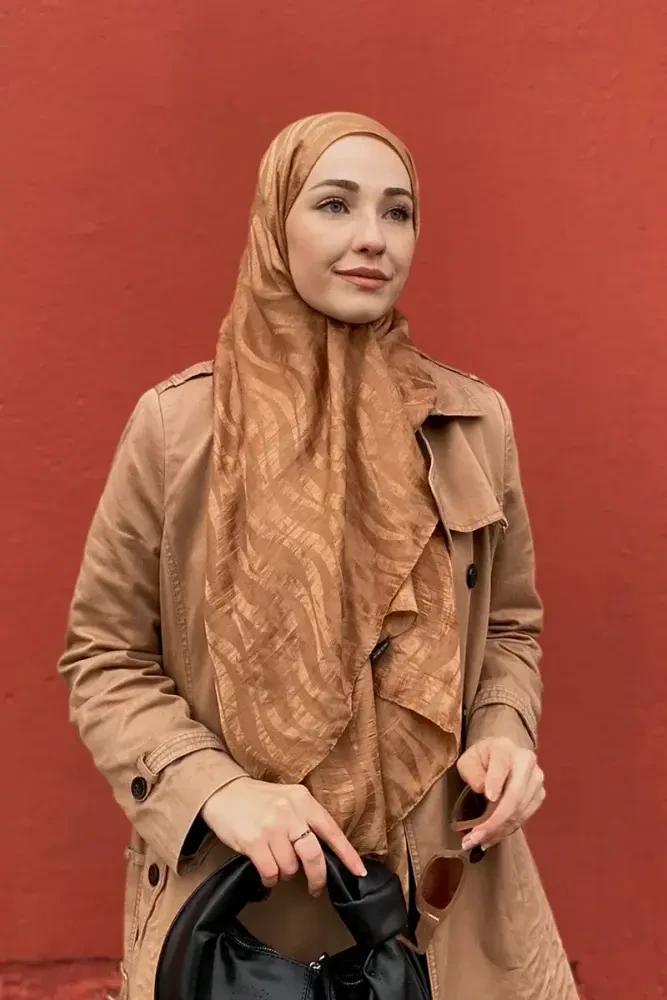 Premium Jakar Şal Dalga Desen - Bronz - MADAME POLO