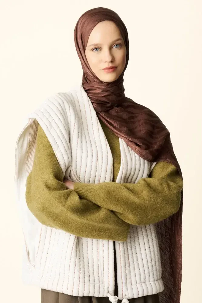 Premium Jakar Şal Dalga Desen - Brownie - MADAME POLO