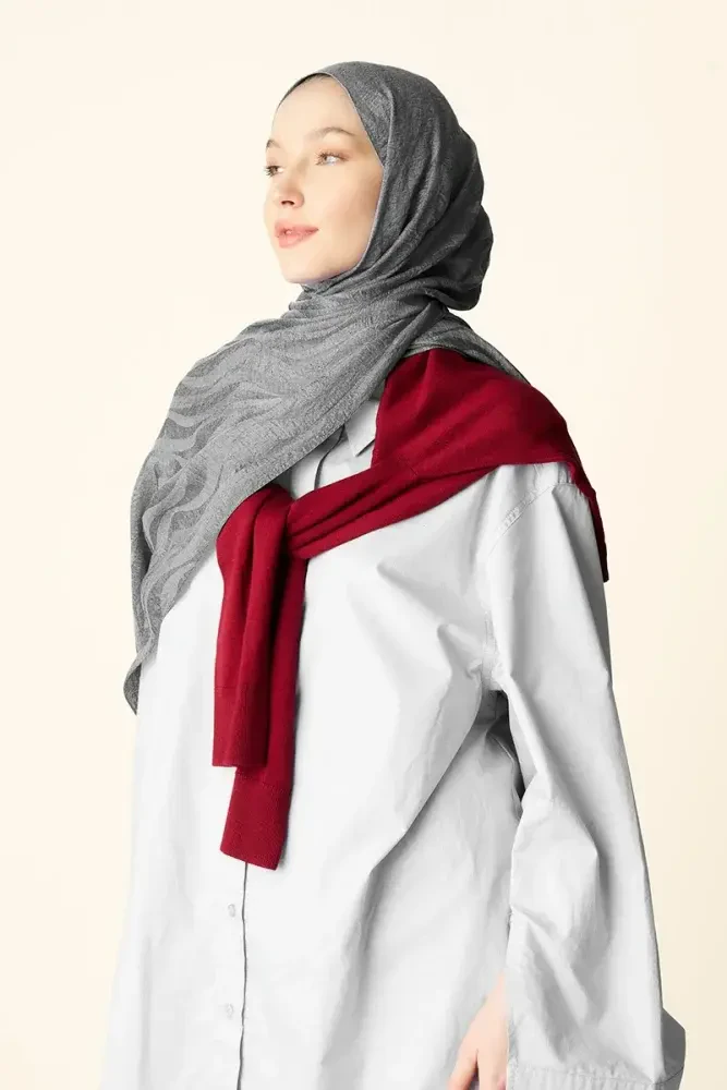 Premium Jakar Şal Dalga Desen - Füme - MADAME POLO