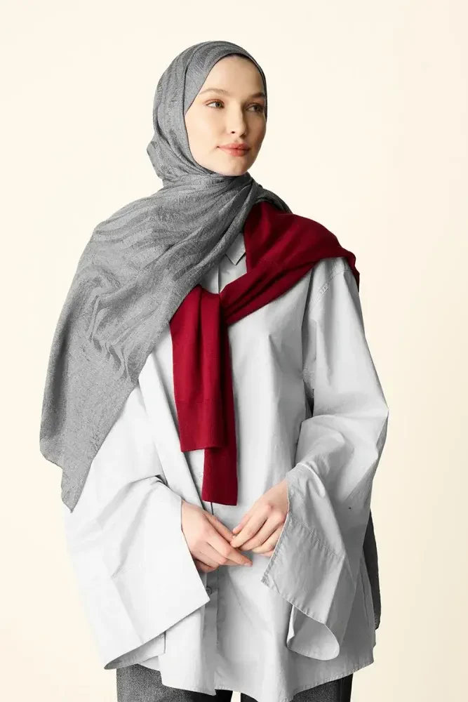 Premium Jakar Şal Dalga Desen - Füme - 3