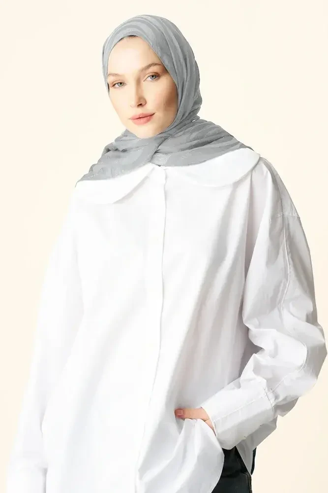 Premium Jakar Şal Dalga Desen - Gri - 3