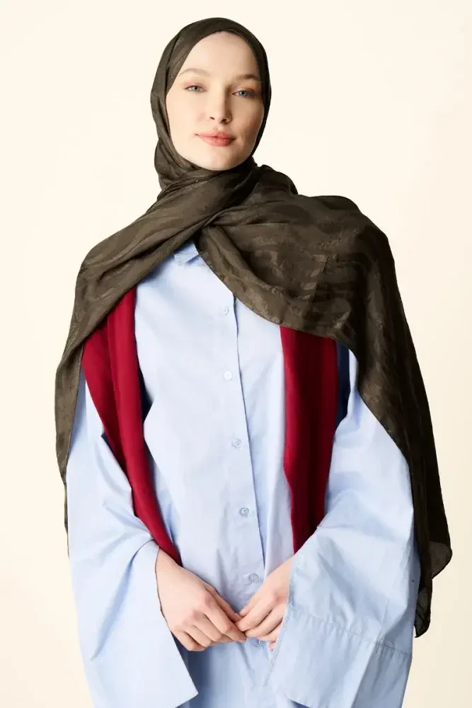 Premium Jakar Şal Dalga Desen - Haki - MADAME POLO