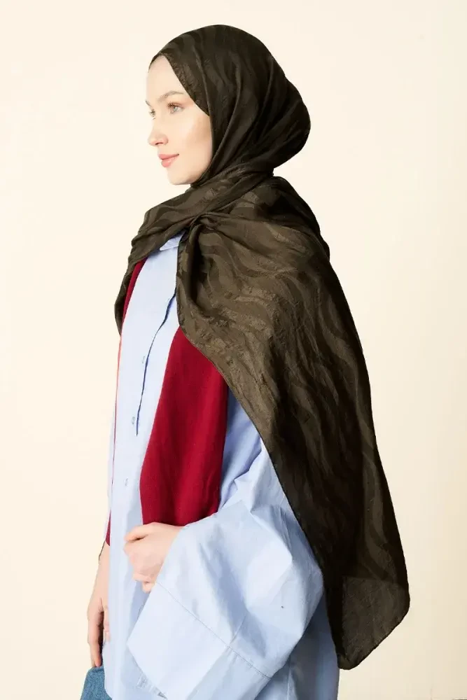 Premium Jakar Şal Dalga Desen - Haki - MADAME POLO