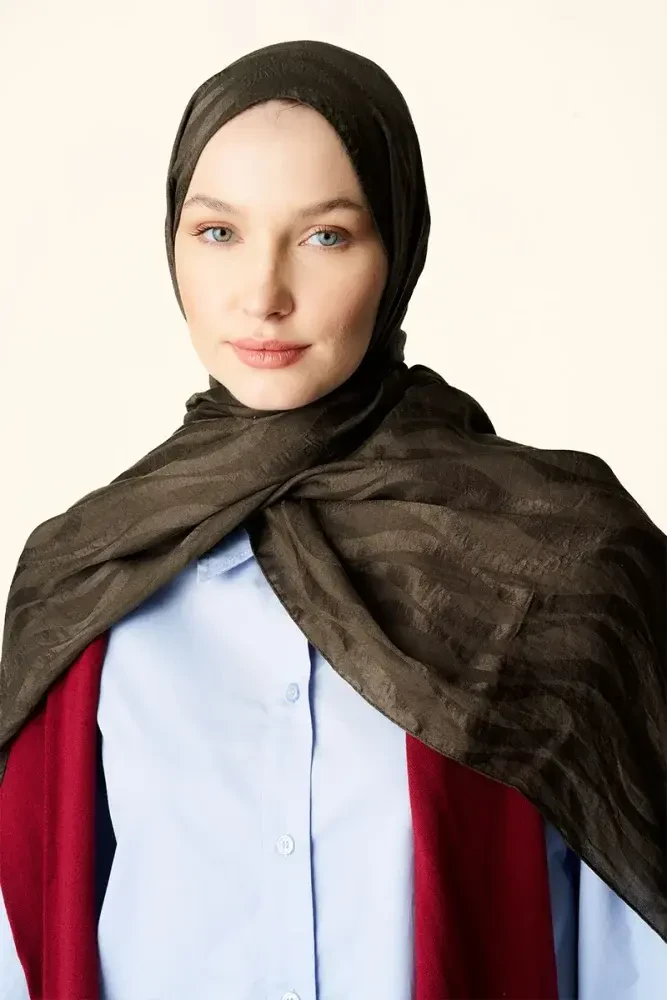 Premium Jakar Şal Dalga Desen - Haki - 3