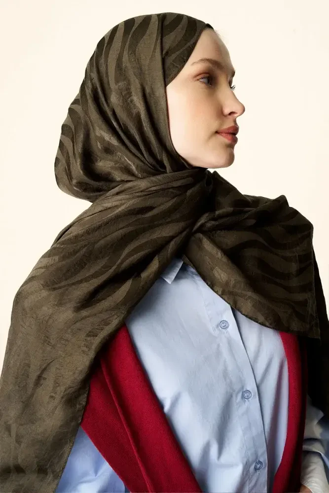 Premium Jakar Şal Dalga Desen - Haki - 4