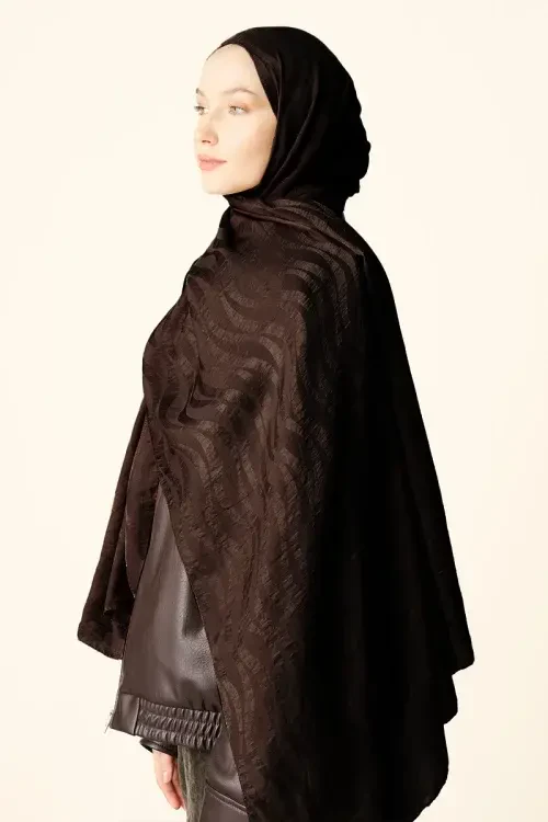 Premium Jakar Şal Dalga Desen - Kahverengi 