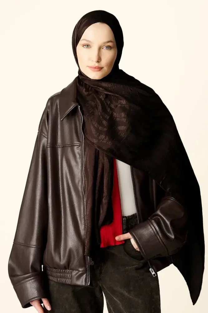 Premium Jakar Şal Dalga Desen - Kahverengi - 3