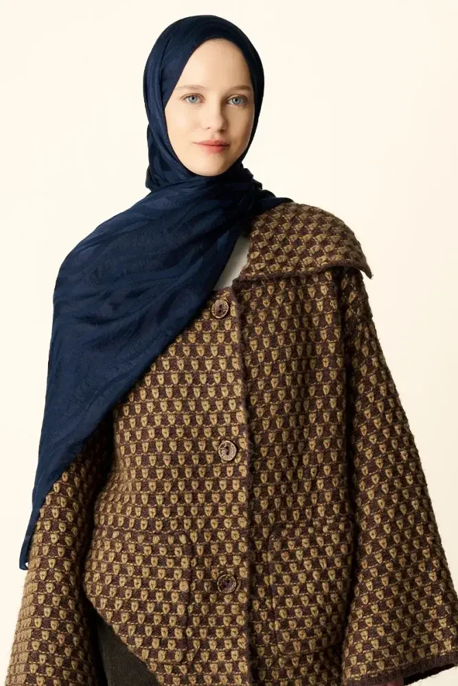 Premium Jakar Şal Dalga Desen - Lacivert - 2