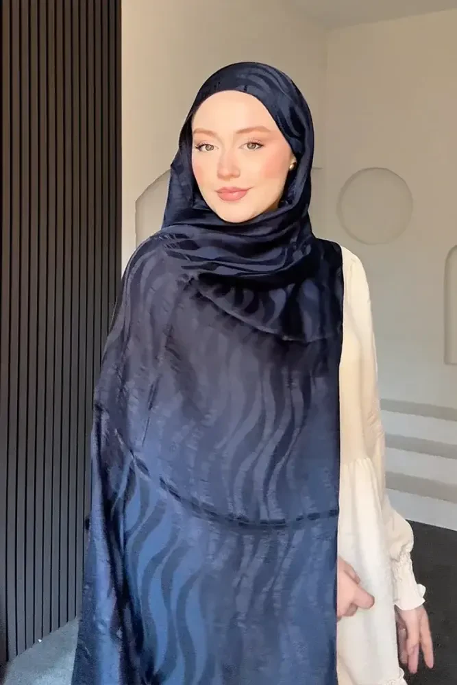 Premium Jakar Şal Dalga Desen - Lacivert - 1