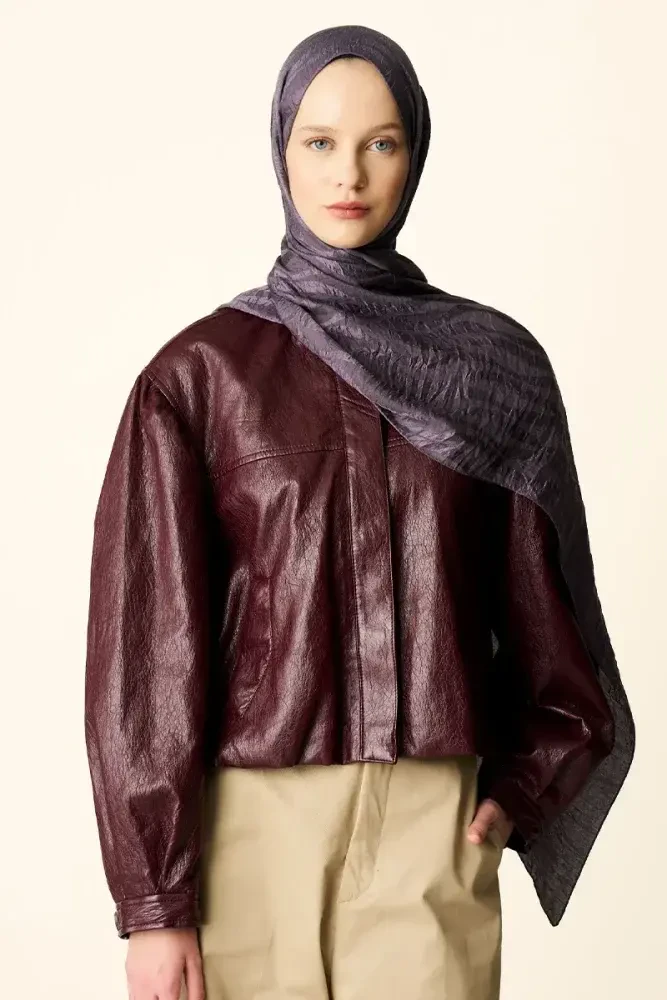 Premium Jakar Şal Dalga Desen - Mor - MADAME POLO