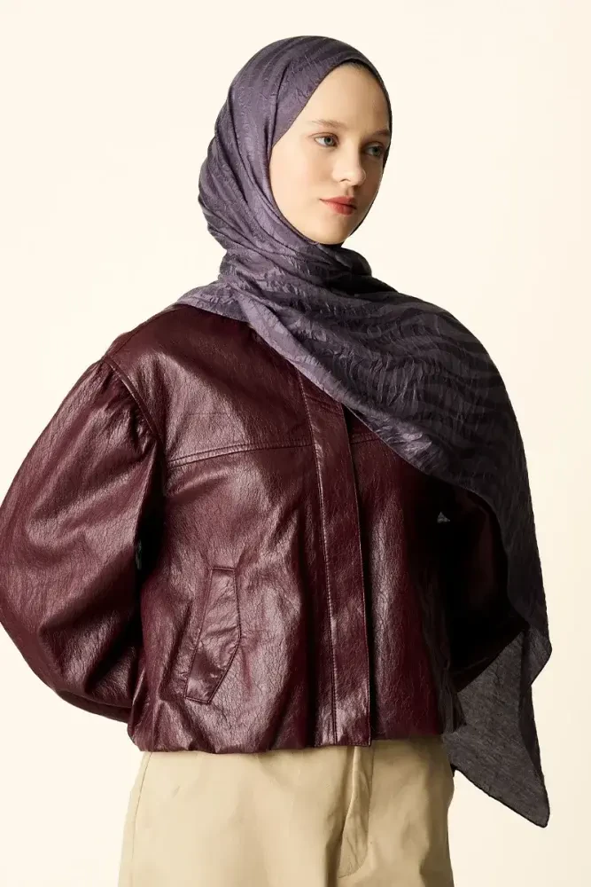 Premium Jakar Şal Dalga Desen - Mor - MADAME POLO