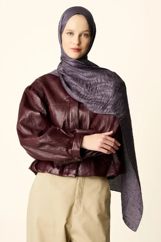 Premium Jakar Şal Dalga Desen - Mor - MADAME POLO