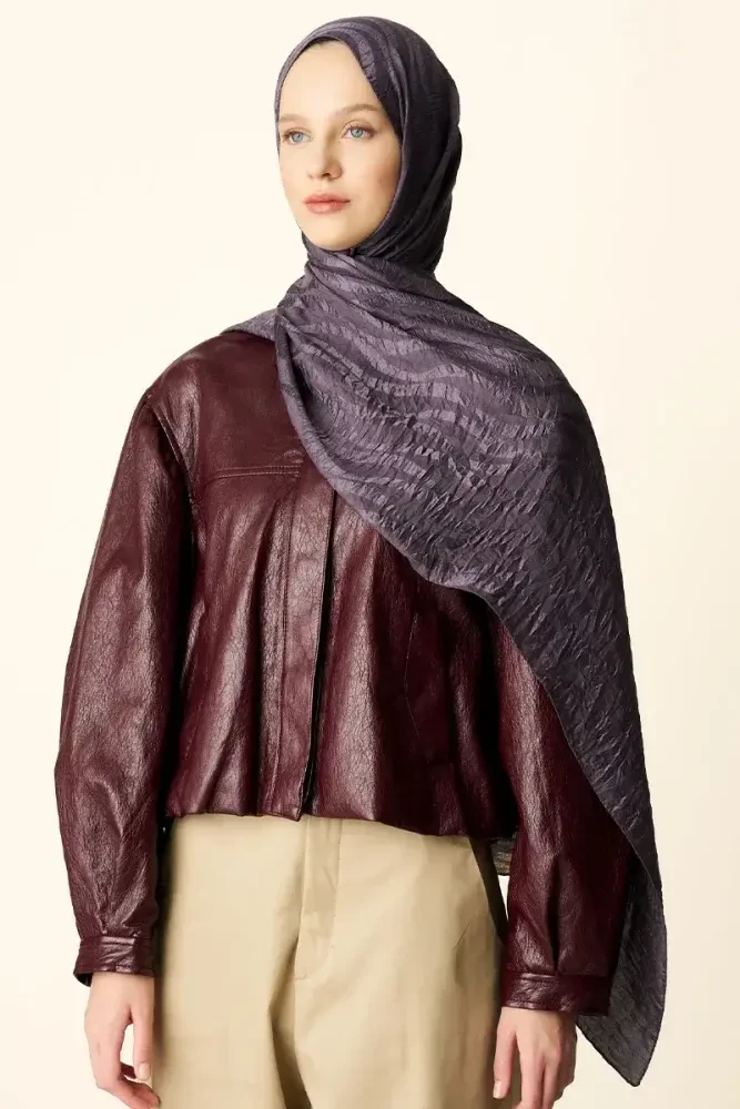 Premium Jakar Şal Dalga Desen - Mor - 4