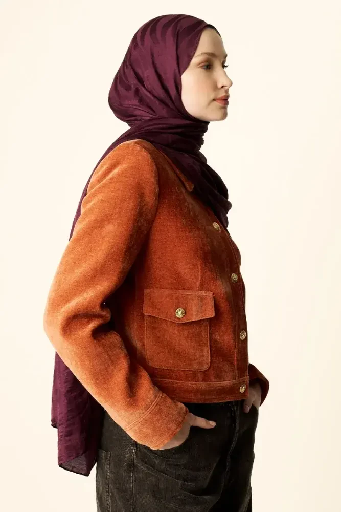 Premium Jakar Şal Dalga Desen - Mürdüm - 4