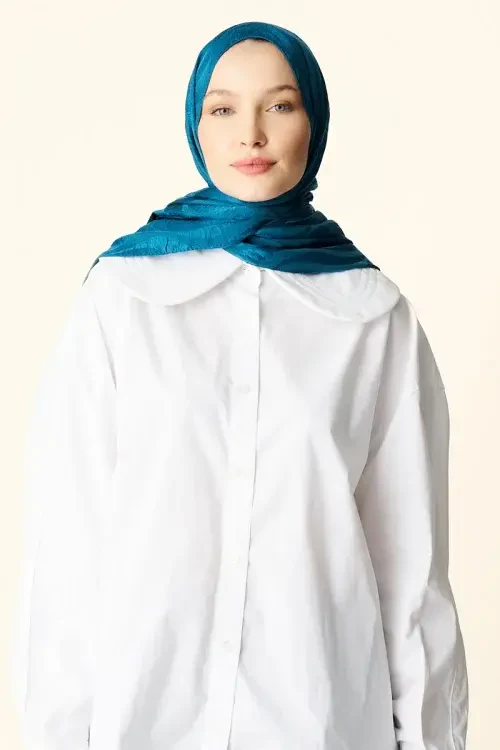 Premium Jakar Şal Dalga Desen - Petrol 