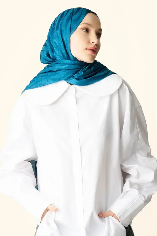 Premium Jakar Şal Dalga Desen - Petrol - MADAME POLO