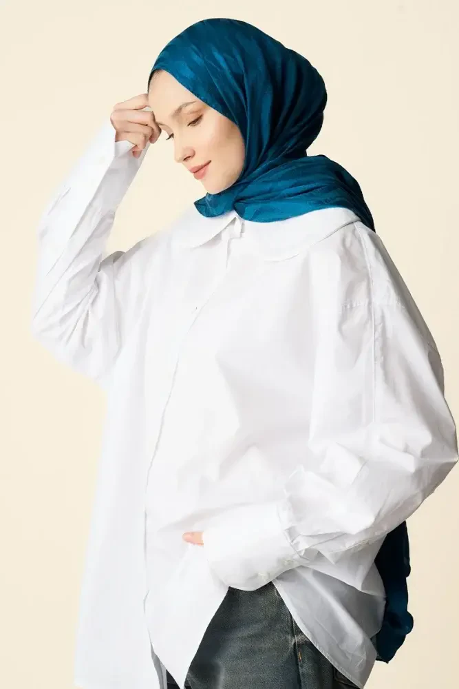 Premium Jakar Şal Dalga Desen - Petrol - 3