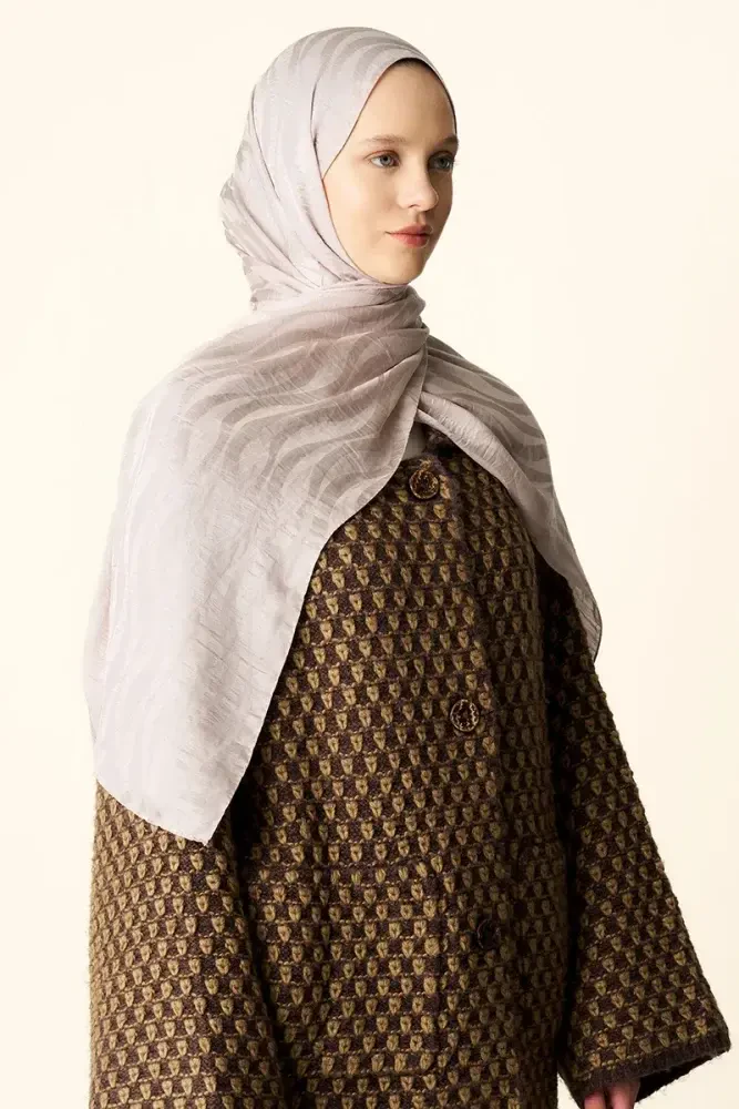 Premium Jakar Şal Dalga Desen - Taş - MADAME POLO