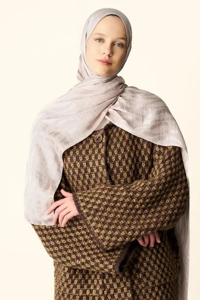 Premium Jakar Şal Dalga Desen - Taş - 2