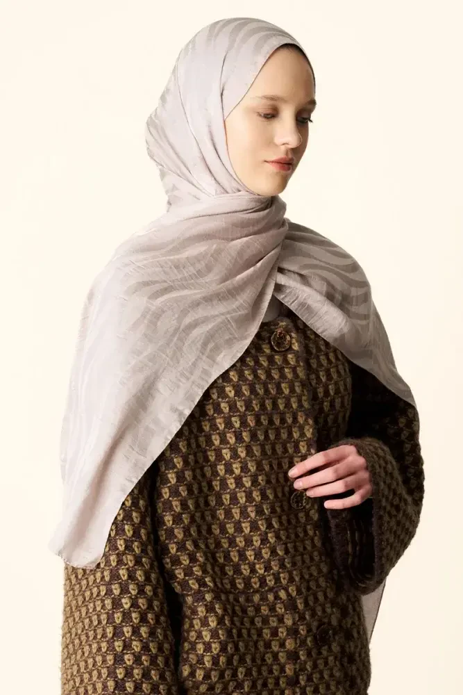 Premium Jakar Şal Dalga Desen - Taş - MADAME POLO