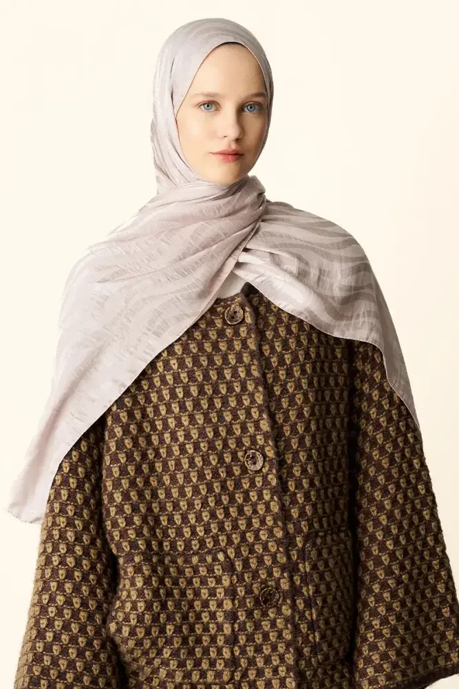 Premium Jakar Şal Dalga Desen - Taş - 4