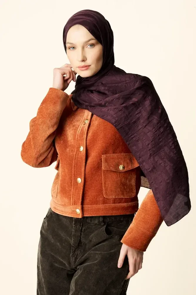 Premium Jakar Şal Dalga Desen - Vişne Çürüğü - MADAME POLO